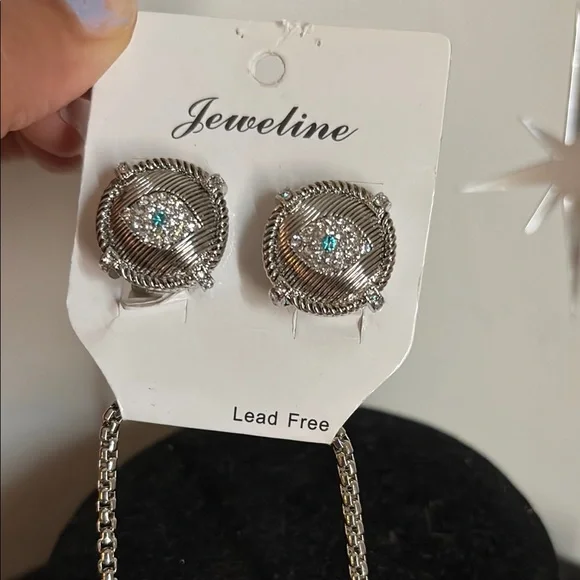 Silver Necklace with Crystal Accents and Delicate Chain - Picture 10 of 17